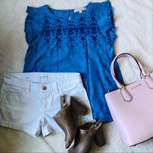 LOFT | Chambray | Ruffle-Sleeved | Tank Top